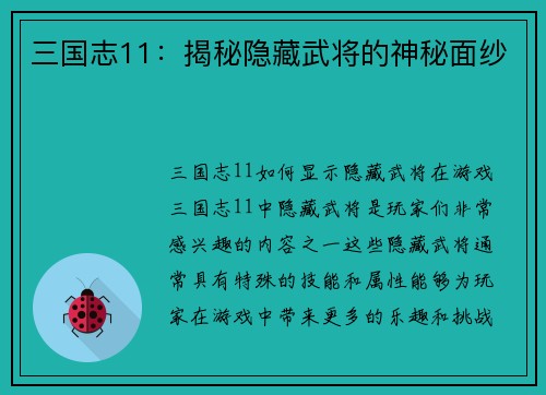 三国志11：揭秘隐藏武将的神秘面纱